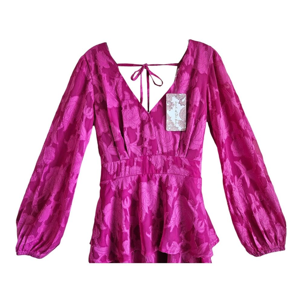BAND OF THE FREE GYPSIES Women's M Mini Dress Kiss Me Fuchsia Fit & Flare Lined - Picture 2 of 11